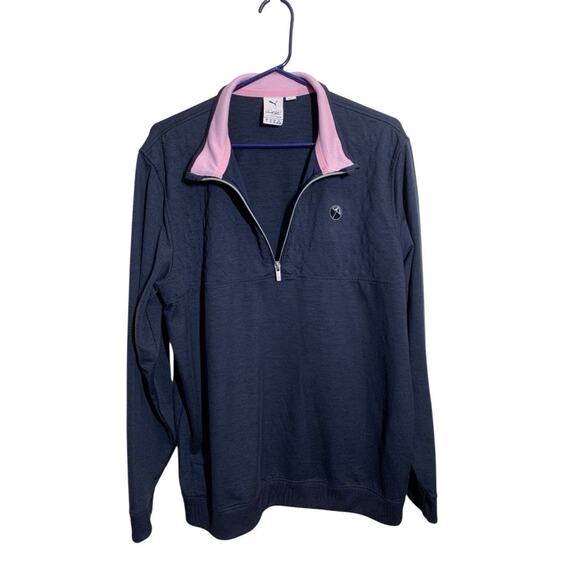 Puma Arnold Palmer Sweatshirt Sz L Cloudspun Quarter Zip Blue Pink Preppy Golf - Picture 1 of 15